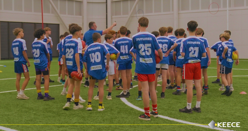 Bulldogs Futures Academy players wearing Keece logo on shirts