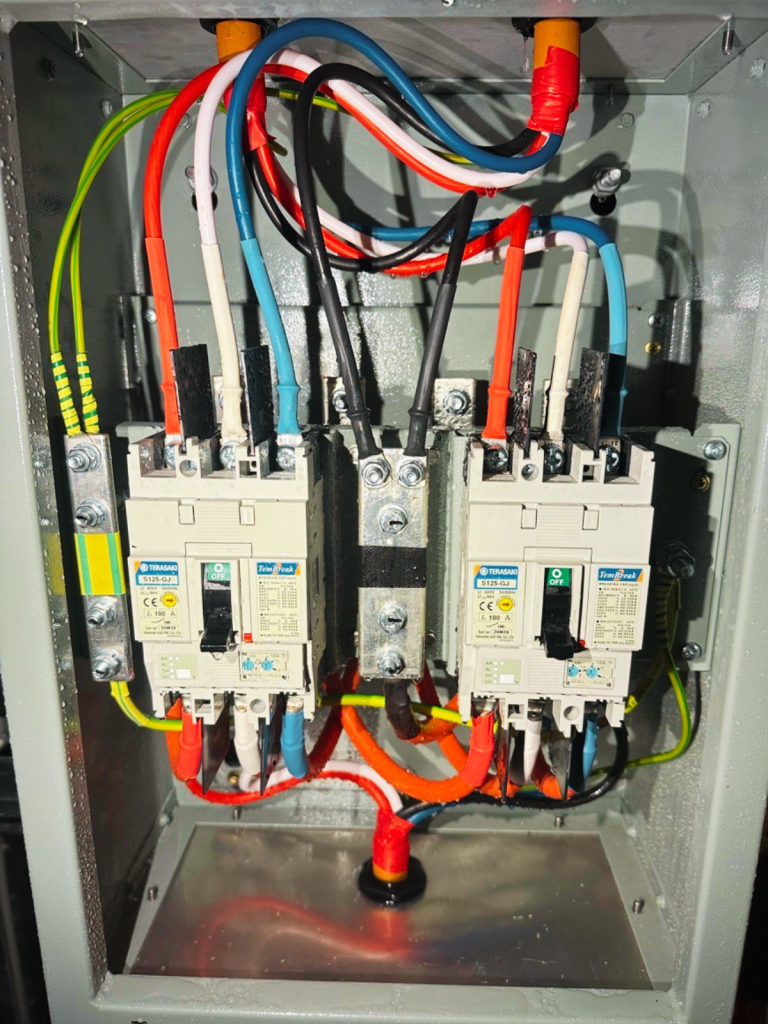 Water-damaged electrical switchboard requiring emergency maintenance